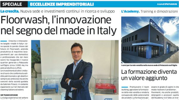 Eco di Bergamo 28/09/2020 "Floorwash, l'innovazione nel segno del Made in Italy"
